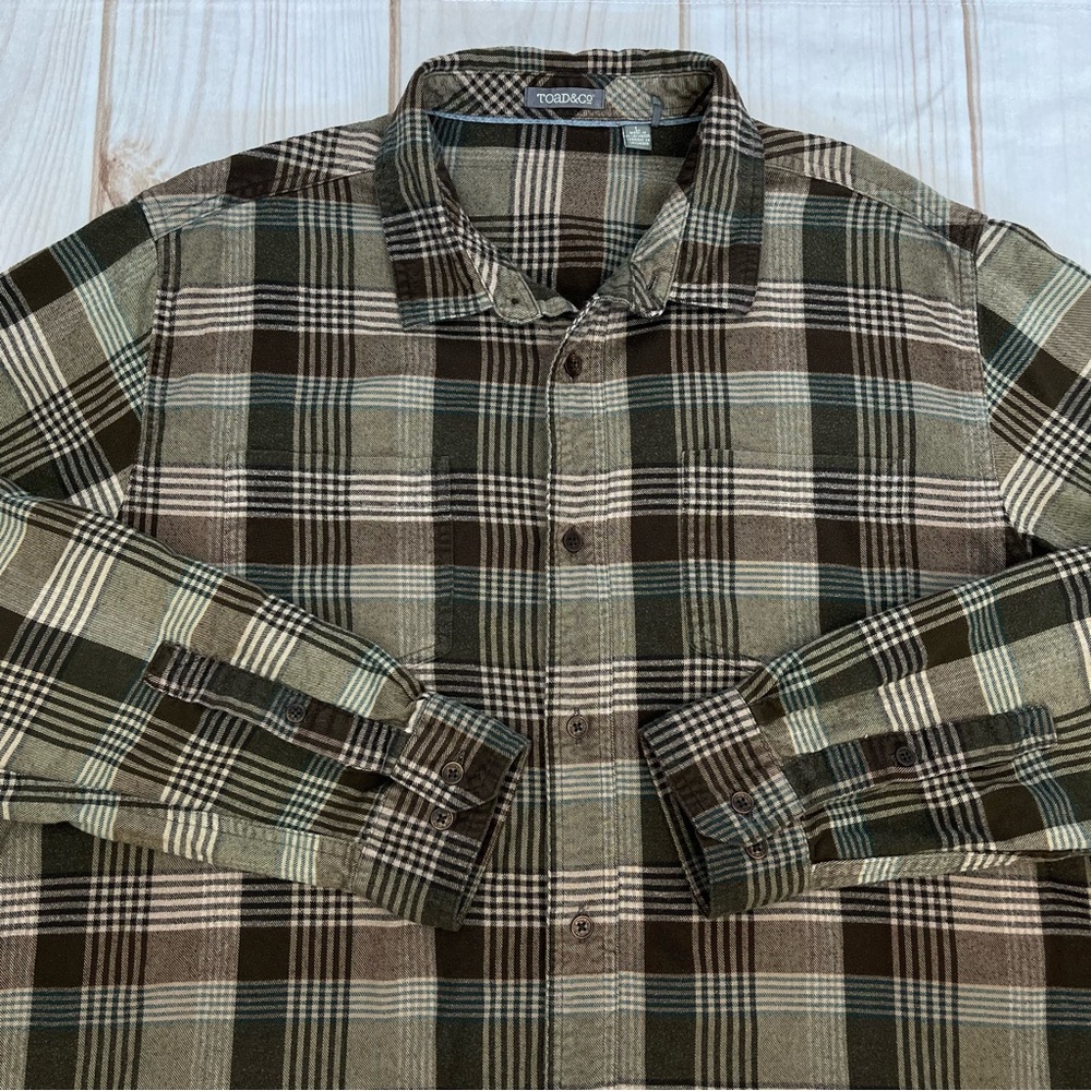 Toad&Co Flannagan Long Sleeve Button Up Flannel Plaid Shirt Brown /Tan Sz L
